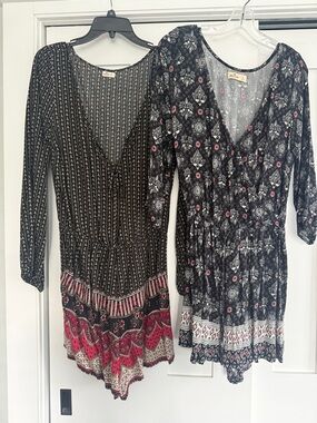Hollister Black Floral and Patterned Long Sleeve Rompers (Black, Pink, White)
